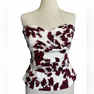 Vintage White House Black Market red and white floral corset top